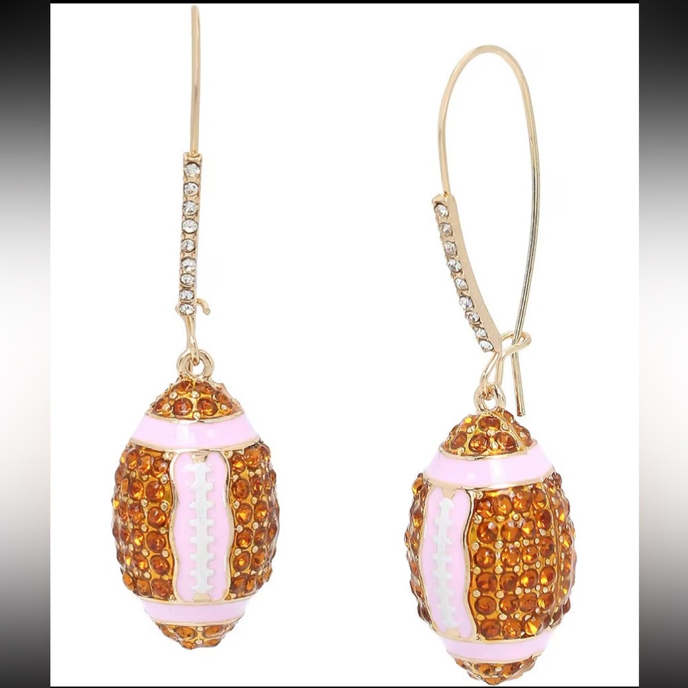Betsy Johnson Rhinestone Football Dangle Drop Earrings NWT
